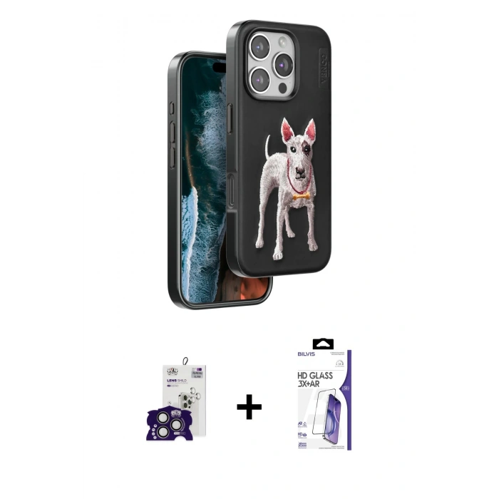 MARSİLYAN™- iPhone 16 Pro Max Kılıf Nova Form Koleksiyonu - Siyah Bilvis 3X AR HD Cam Ekran Koruyucu + Bilvis Titan Kamera Lens - TMGI