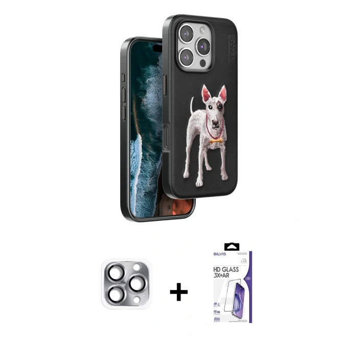 MARSİLYAN™- iPhone 16 Pro Max Kılıf Nova Form Koleksiyonu - Siyah Bilvis 3X AR HD Cam Ekran Koruyucu + Pers Alüminyum Kamera Lens - GI