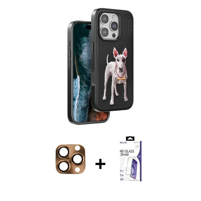 MARSİLYAN™- iPhone 16 Pro Max Kılıf Nova Form Koleksiyonu - Siyah Bilvis 3X AR HD Cam Ekran Koruyucu + Pers Alüminyum Kamera Lens - CLTM