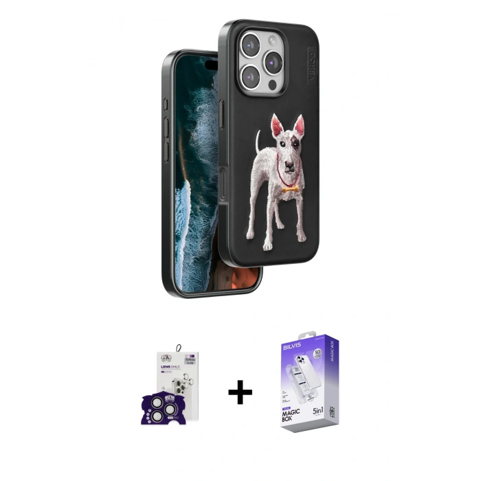 MARSİLYAN™- iPhone 16 Pro Max Kılıf Nova Form Koleksiyonu - Siyah Bilvis 5in1 3D Magic Cam Ekran Koruyucu + Bilvis Titan Kamera Lens - TMGI