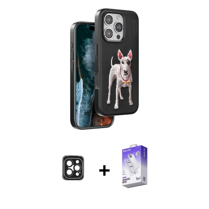 MARSİLYAN™- iPhone 16 Pro Max Kılıf Nova Form Koleksiyonu - Siyah Bilvis 5in1 3D Magic Cam Ekran Koruyucu + Siyah PVD Metal Kamera Lens