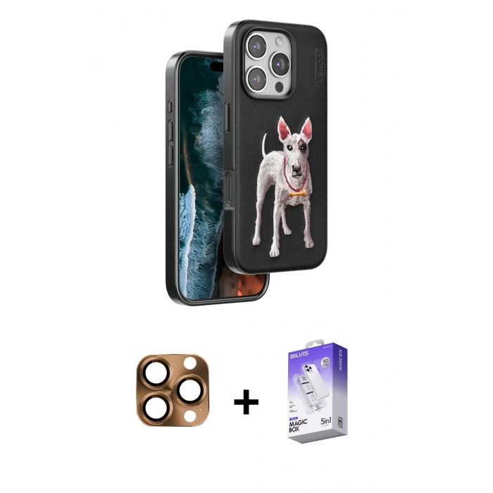 MARSİLYAN™- iPhone 16 Pro Max Kılıf Nova Form Koleksiyonu - Siyah Bilvis 5in1 3D Magic Cam Ekran Koruyucu + Pers Alüminyum Kamera Lens - CLTM