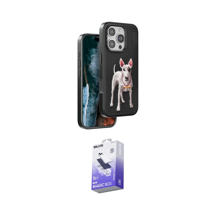 MARSİLYAN™- iPhone 16 Pro Max Kılıf Nova Form Koleksiyonu - Siyah Bilvis 5in1 5D Magic Hayalet Cam Ekran Koruyucu