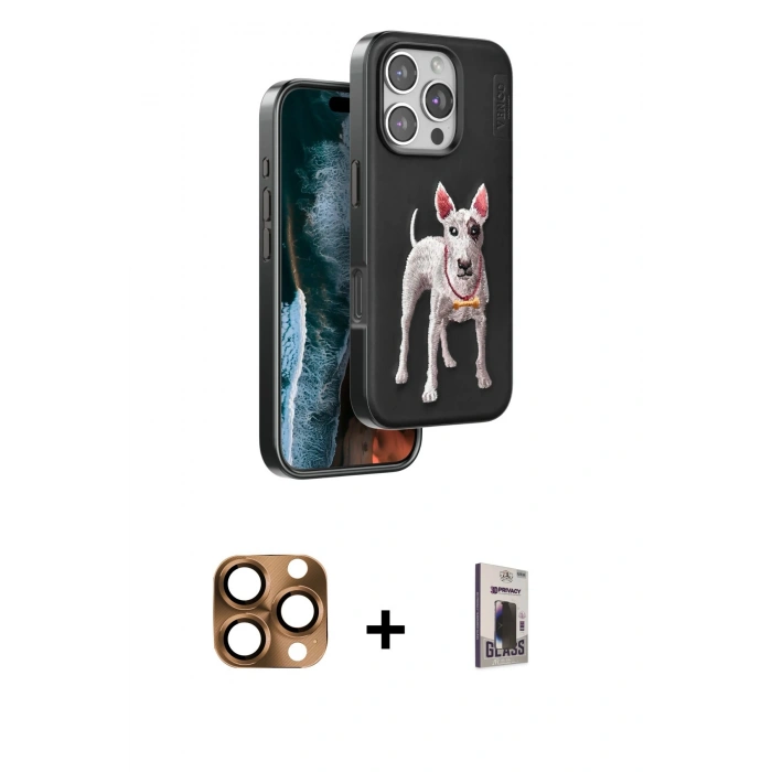 MARSİLYAN™- iPhone 16 Pro Max Kılıf Nova Form Koleksiyonu - Siyah Bilvis Hayalet Cam Ekran Koruyucu + Pers Alüminyum Kamera Lens - CLTM