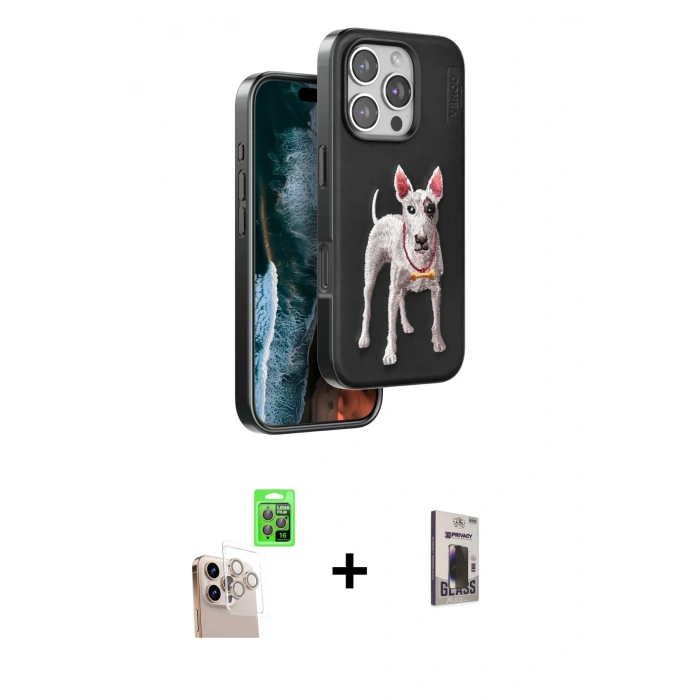 MARSİLYAN™- iPhone 16 Pro Max Kılıf Nova Form Koleksiyonu - Siyah Bilvis Hayalet Cam Ekran Koruyucu + Raze Metal Kamera Lens - NLGY
