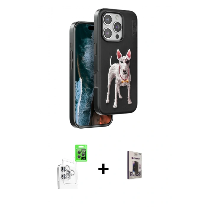 MARSİLYAN™- iPhone 16 Pro Max Kılıf Nova Form Koleksiyonu - Siyah Bilvis Hayalet Cam Ekran Koruyucu + Raze Metal Kamera Lens - BZ