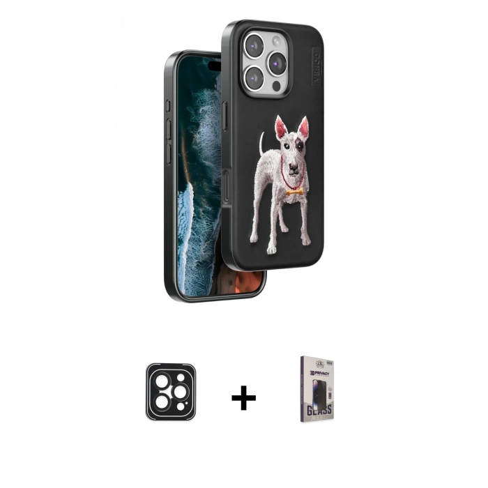 MARSİLYAN™- iPhone 16 Pro Max Kılıf Nova Form Koleksiyonu - Siyah Bilvis Hayalet Cam Ekran Koruyucu + PVD Metal Kamera Lens - SH