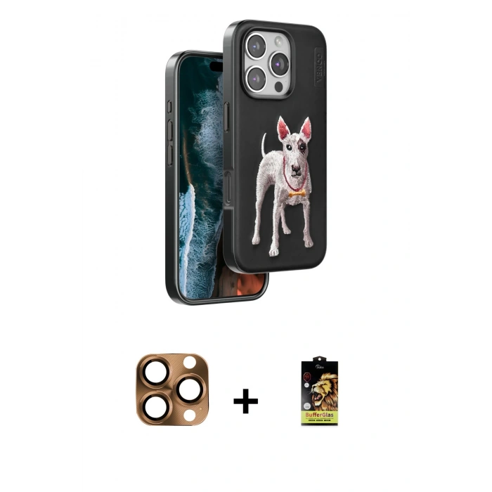 MARSİLYAN™- iPhone 16 Pro Max Kılıf Nova Form Koleksiyonu - Siyah Buffer Cam Ekran Koruyucu + Pers Alüminyum Kamera Lens - CLTM