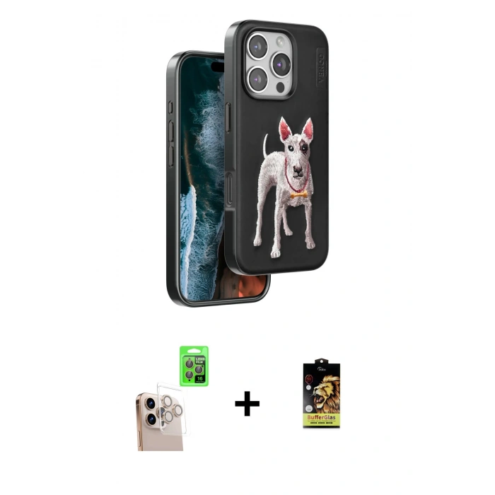 MARSİLYAN™- iPhone 16 Pro Max Kılıf Nova Form Koleksiyonu - Siyah Buffer Cam Ekran Koruyucu + Raze Metal Kamera Lens - NLGY
