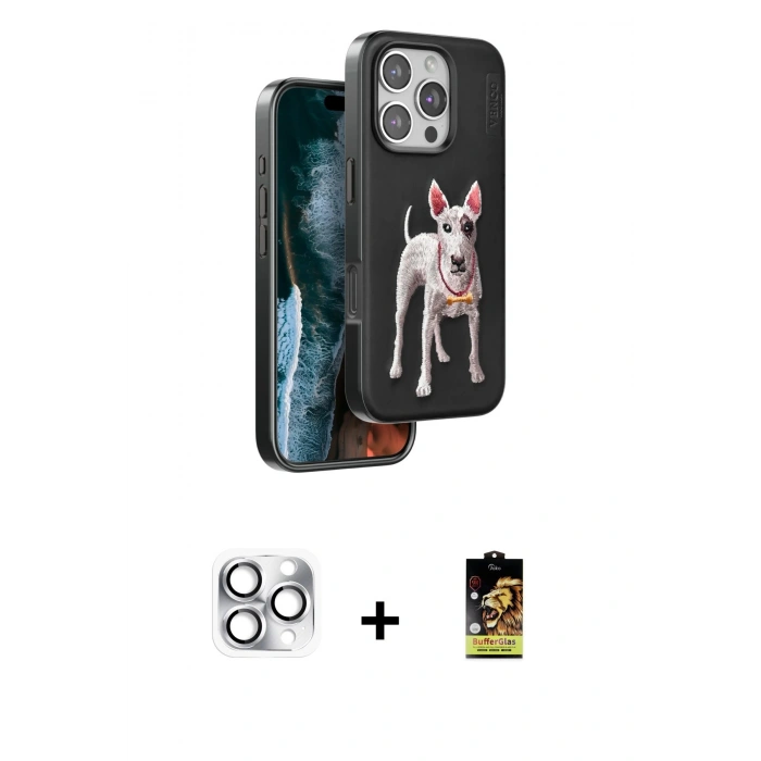 MARSİLYAN™- iPhone 16 Pro Max Kılıf Nova Form Koleksiyonu - Siyah Buffer Cam Ekran Koruyucu + Pers Alüminyum Kamera Lens - GS