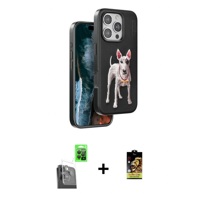 MARSİLYAN™- iPhone 16 Pro Max Kılıf Nova Form Koleksiyonu - Siyah Buffer Cam Ekran Koruyucu + Raze Metal Kamera Lens - SH