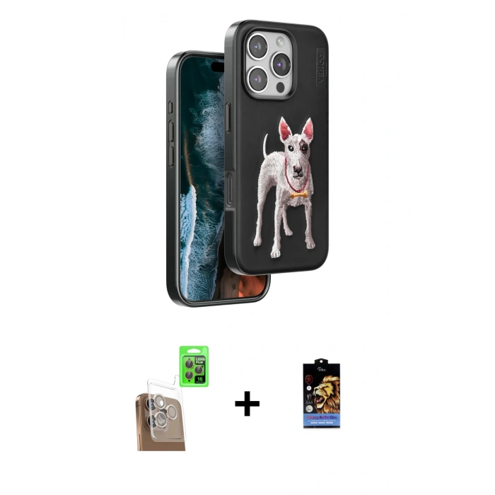 MARSİLYAN™- iPhone 16 Pro Max Kılıf Nova Form Koleksiyonu - Siyah Buffer Hayalet Cam Ekran Koruyucu + Raze Metal Kamera Lens - CLTM