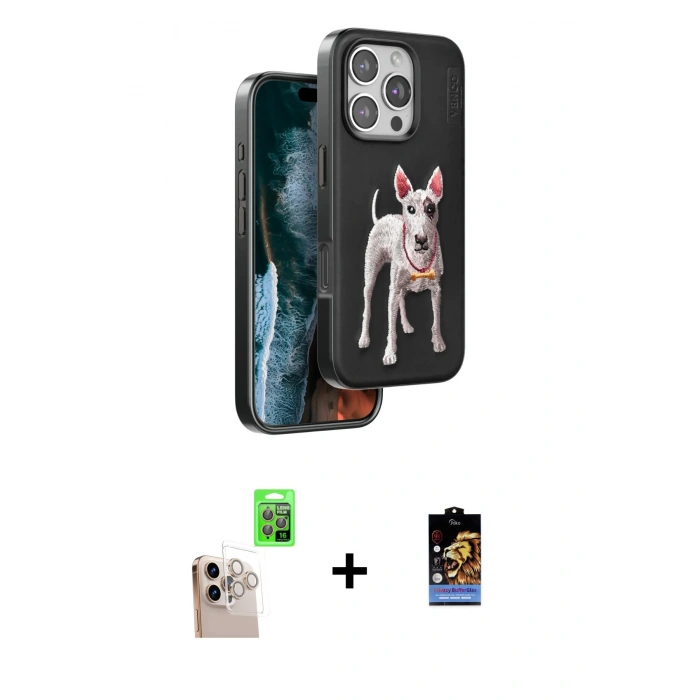 MARSİLYAN™- iPhone 16 Pro Max Kılıf Nova Form Koleksiyonu - Siyah Buffer Hayalet Cam Ekran Koruyucu + Natural Grey Raze Metal Kamera Lens