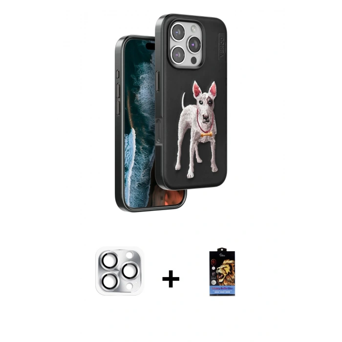 MARSİLYAN™- iPhone 16 Pro Max Kılıf Nova Form Koleksiyonu - Siyah Buffer Hayalet Cam Ekran Koruyucu + Pers Alüminyum Kamera Lens - GS
