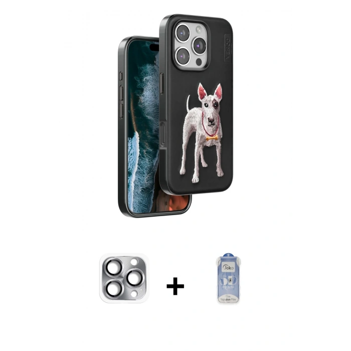 MARSİLYAN™- iPhone 16 Pro Max Kılıf Nova Form Koleksiyonu - Siyah Joko Magic 5D Cam + Gri Pers Alüminyum Kamera Lens