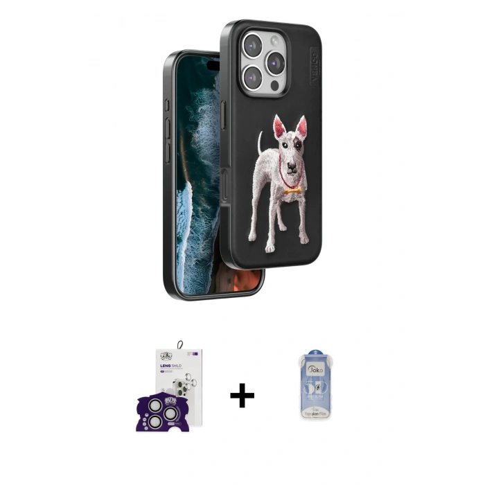 MARSİLYAN™- iPhone 16 Pro Max Kılıf Nova Form Koleksiyonu - Siyah Joko Magic 5D Cam + Gümüş Bilvis Titan Kamera Lens