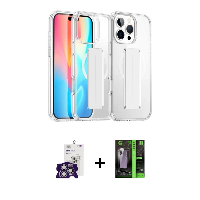 MARSİLYAN™- iPhone 16 Pro Max Kılıf Nova Işık Koleksiyonu - Şeffaf 360 Full Body Arka Koruyucu + Gümüş Bilvis Titan Kamera Lens