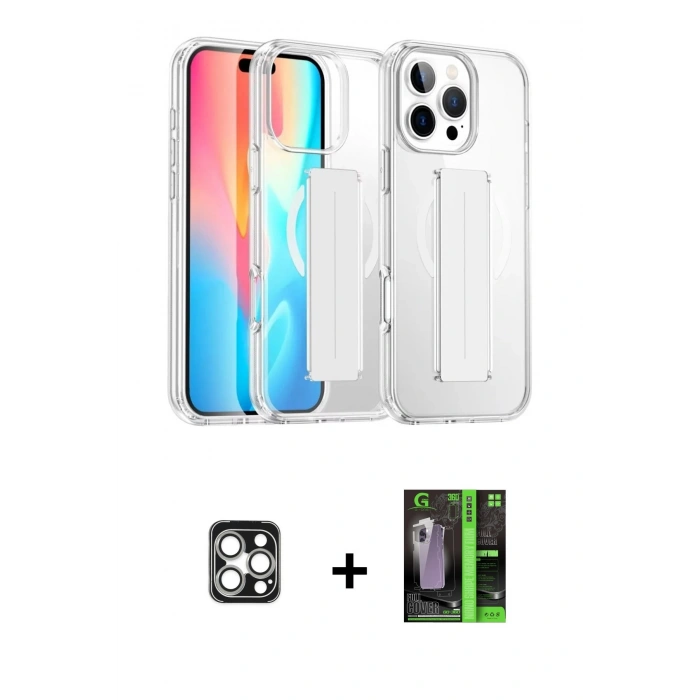 MARSİLYAN™- iPhone 16 Pro Max Kılıf Nova Işık Koleksiyonu - Şeffaf 360 Full Body Arka Koruyucu + Gümüş PVD Metal Kamera Lens