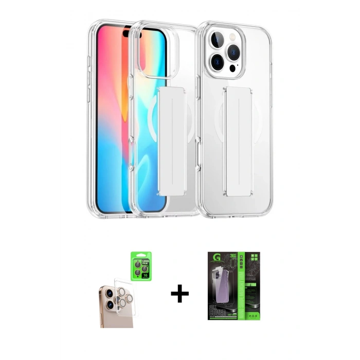 MARSİLYAN™- iPhone 16 Pro Max Kılıf Nova Işık Koleksiyonu - Şeffaf 360 Full Body Arka Koruyucu + Raze Metal Kamera Lens - NLGY