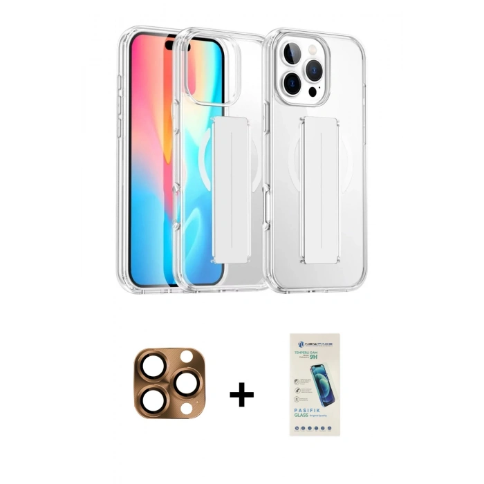 MARSİLYAN™- iPhone 16 Pro Max Kılıf Nova Işık Koleksiyonu - Şeffaf Pasifik Cam Ekran Koruyucu + Pers Alüminyum Kamera Lens - CLTM