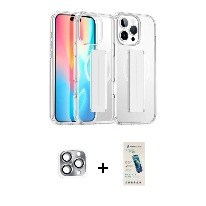 MARSİLYAN™- iPhone 16 Pro Max Kılıf Nova Işık Koleksiyonu - Şeffaf Pasifik Cam Ekran Koruyucu + Pers Alüminyum Kamera Lens - GI