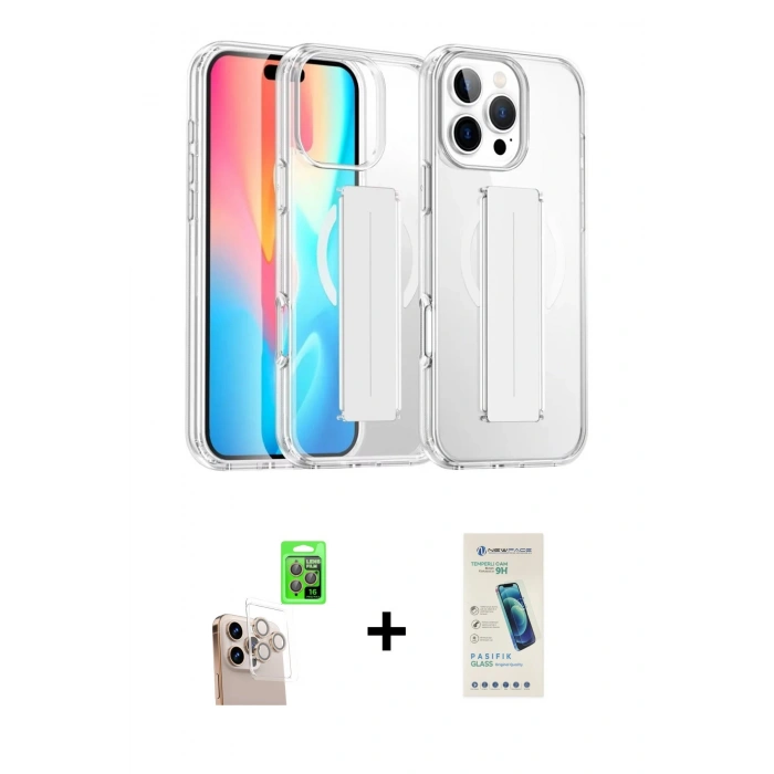 MARSİLYAN™- iPhone 16 Pro Max Kılıf Nova Işık Koleksiyonu - Şeffaf Pasifik Cam Ekran Koruyucu + Raze Metal Kamera Lens - NLGY