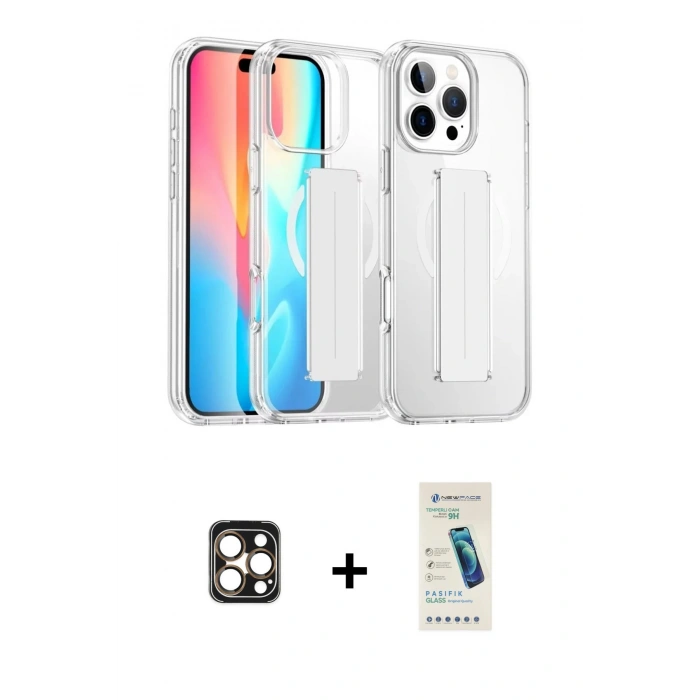 MARSİLYAN™- iPhone 16 Pro Max Kılıf Nova Işık Koleksiyonu - Şeffaf Pasifik Cam Ekran Koruyucu + PVD Metal Kamera Lens - GD