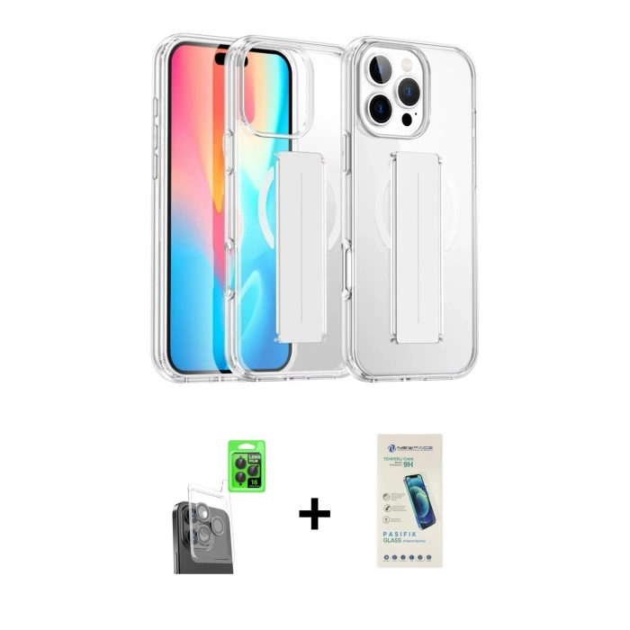 MARSİLYAN™- iPhone 16 Pro Max Kılıf Nova Işık Koleksiyonu - Şeffaf Pasifik Cam Ekran Koruyucu + Raze Metal Kamera Lens - SH
