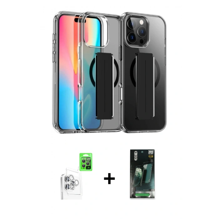 MARSİLYAN™- iPhone 16 Pro Max Kılıf Nova Işık Koleksiyonu - Siyah 360 Mat Full Body Arka Koruyucu + Beyaz Raze Metal Kamera Lens