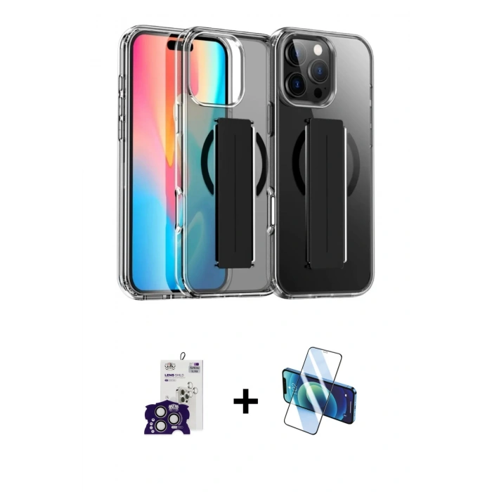 MARSİLYAN™- iPhone 16 Pro Max Kılıf Nova Işık Koleksiyonu - Siyah 3D Antistatik Cam Ekran Koruyucu + Bilvis Titan Kamera Lens - TMGI