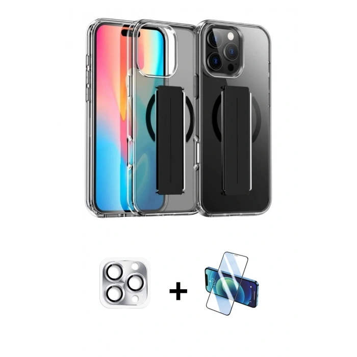 MARSİLYAN™- iPhone 16 Pro Max Kılıf Nova Işık Koleksiyonu - Siyah 3D Antistatik Cam Ekran Koruyucu + Pers Alüminyum Kamera Lens - GS