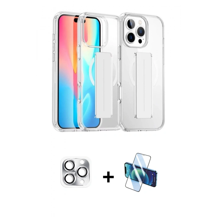 MARSİLYAN™- iPhone 16 Pro Max Kılıf Nova Işık Koleksiyonu - Siyah 3D Antistatik Cam Ekran Koruyucu + Pers Alüminyum Kamera Lens - GS