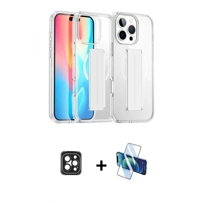 MARSİLYAN™- iPhone 16 Pro Max Kılıf Nova Işık Koleksiyonu - Siyah 3D Antistatik Cam Ekran Koruyucu + PVD Metal Kamera Lens - SH