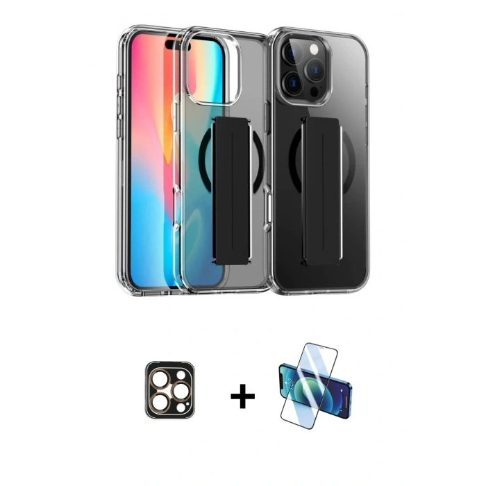MARSİLYAN™- iPhone 16 Pro Max Kılıf Nova Işık Koleksiyonu - Siyah 3D Antistatik Cam Ekran Koruyucu + PVD Metal Kamera Lens - GD