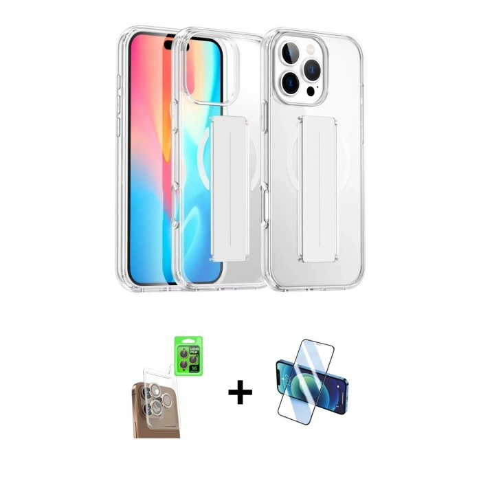 MARSİLYAN™- iPhone 16 Pro Max Kılıf Nova Işık Koleksiyonu - Siyah 3D Antistatik Cam Ekran Koruyucu + Raze Metal Kamera Lens - CLTM