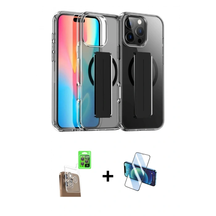 MARSİLYAN™- iPhone 16 Pro Max Kılıf Nova Işık Koleksiyonu - Siyah 3D Antistatik Cam Ekran Koruyucu + Raze Metal Kamera Lens - CLTM