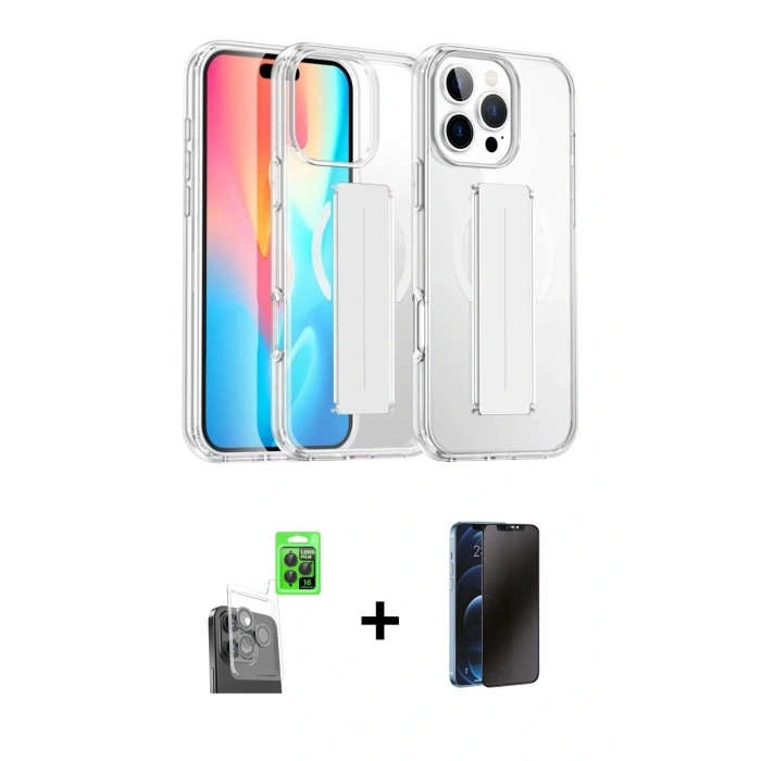 MARSİLYAN™- iPhone 16 Pro Max Kılıf Nova Işık Koleksiyonu - Siyah 3D Antistatik Hayalet Cam Ekran Koruyucu + Raze Metal Kamera Lens - SH
