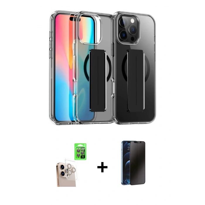 MARSİLYAN™- iPhone 16 Pro Max Kılıf Nova Işık Koleksiyonu - Siyah 3D Antistatik Hayalet Cam Ekran Koruyucu + Raze Metal Kamera Lens - NLGY