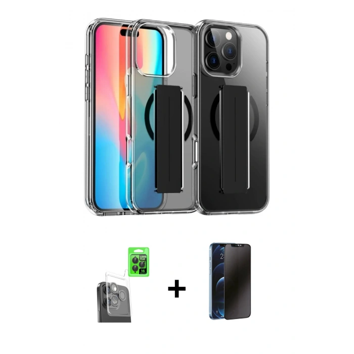 MARSİLYAN™- iPhone 16 Pro Max Kılıf Nova Işık Koleksiyonu - Siyah 3D Antistatik Hayalet Cam Ekran Koruyucu + Raze Metal Kamera Lens - SH