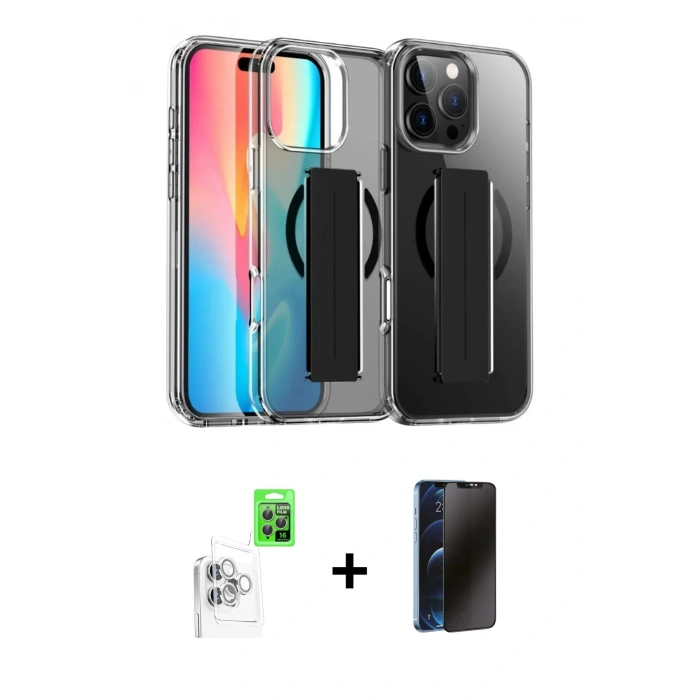 MARSİLYAN™- iPhone 16 Pro Max Kılıf Nova Işık Koleksiyonu - Siyah 3D Antistatik Hayalet Cam Ekran Koruyucu + Raze Metal Kamera Lens - BZ