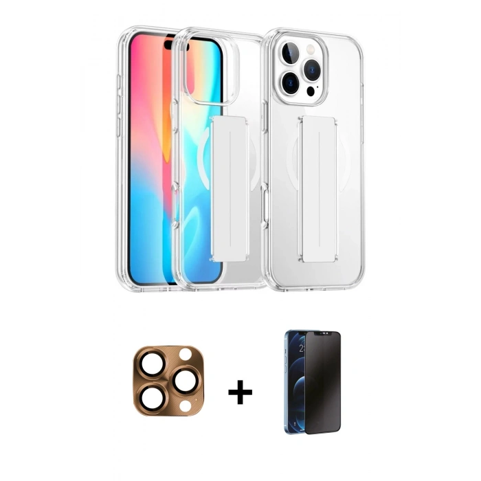 MARSİLYAN™- iPhone 16 Pro Max Kılıf Nova Işık Koleksiyonu - Siyah 3D Antistatik Hayalet Cam Ekran Koruyucu + Pers Alüminyum Kamera Lens - CLTM