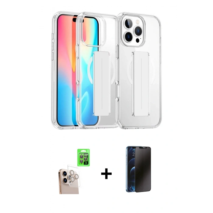 MARSİLYAN™- iPhone 16 Pro Max Kılıf Nova Işık Koleksiyonu - Siyah 3D Antistatik Hayalet Cam Ekran Koruyucu + Raze Metal Kamera Lens - NLGY