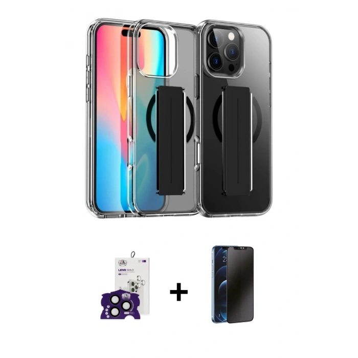 MARSİLYAN™- iPhone 16 Pro Max Kılıf Nova Işık Koleksiyonu - Siyah 3D Antistatik Hayalet Cam Ekran Koruyucu + Bilvis Titan Kamera Lens - SH