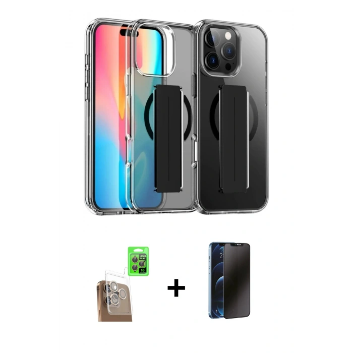 MARSİLYAN™- iPhone 16 Pro Max Kılıf Nova Işık Koleksiyonu - Siyah 3D Antistatik Hayalet Cam Ekran Koruyucu + Raze Metal Kamera Lens - CLTM