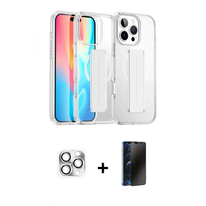 MARSİLYAN™- iPhone 16 Pro Max Kılıf Nova Işık Koleksiyonu - Siyah 3D Antistatik Hayalet Cam Ekran Koruyucu + Pers Alüminyum Kamera Lens - GS