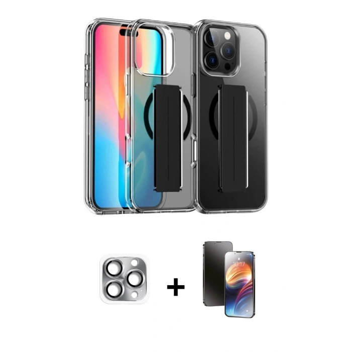 MARSİLYAN™- iPhone 16 Pro Max Kılıf Nova Işık Koleksiyonu - Siyah 3D Antistatik Mat Seramik Nano Ekran Koruyucu + Gri Pers Alüminyum Kamera Lens