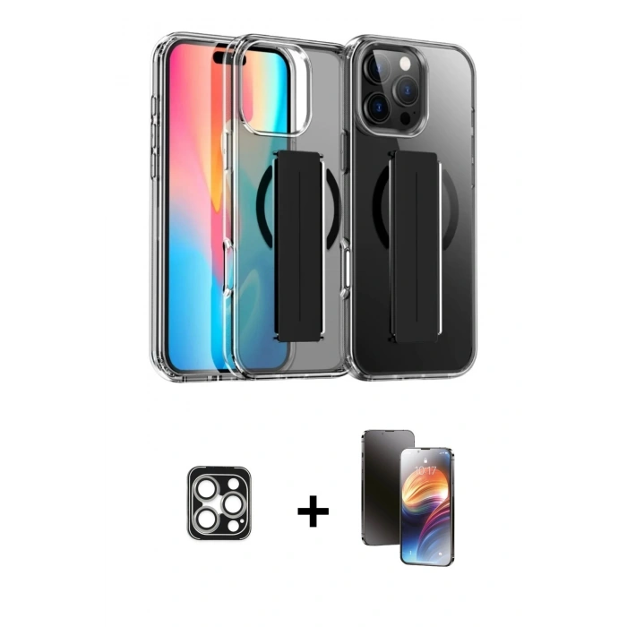 MARSİLYAN™- iPhone 16 Pro Max Kılıf Nova Işık Koleksiyonu - Siyah 3D Antistatik Mat Seramik Nano Ekran Koruyucu + PVD Metal Kamera Lens - GS