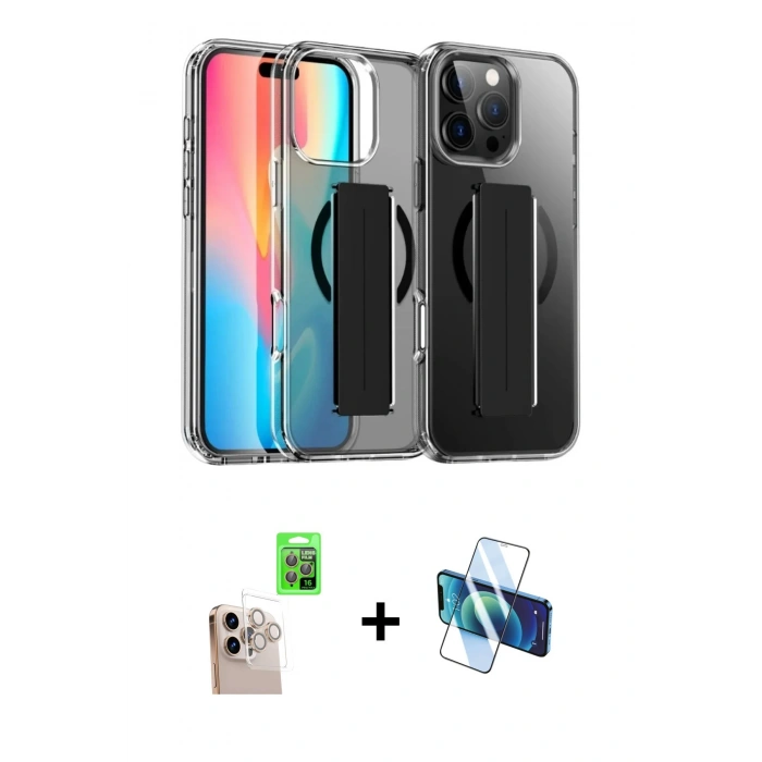 MARSİLYAN™- iPhone 16 Pro Max Kılıf Nova Işık Koleksiyonu - Siyah 3D Antistatik Seramik Nano Ekran Koruyucu + Raze Metal Kamera Lens - NLGY