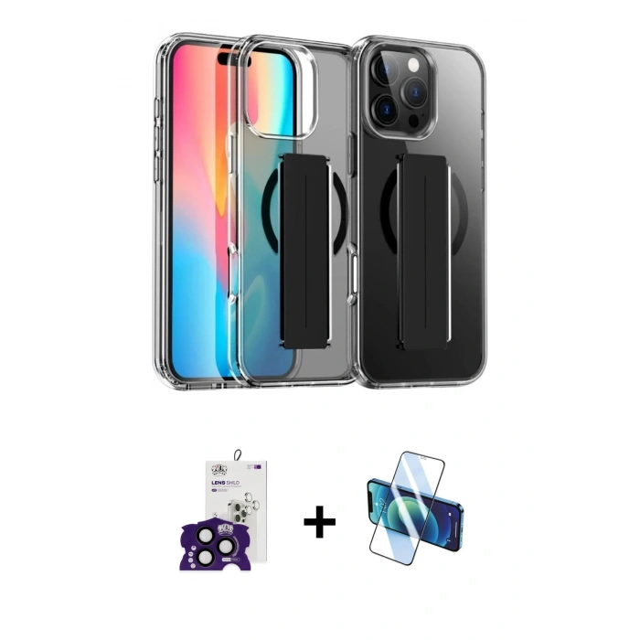 MARSİLYAN™- iPhone 16 Pro Max Kılıf Nova Işık Koleksiyonu - Siyah 3D Antistatik Seramik Nano Ekran Koruyucu + Bilvis Titan Kamera Lens - SH