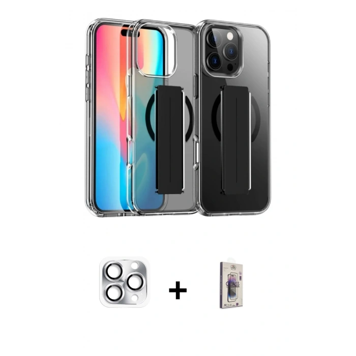 MARSİLYAN™- iPhone 16 Pro Max Kılıf Nova Işık Koleksiyonu - Siyah Bilvis 3D Cam Ekran Koruyucu + Pers Alüminyum Kamera Lens - GS